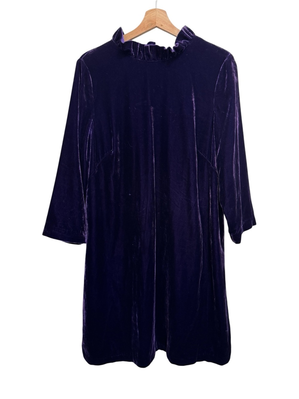 Talbots Effortless Velvet Ruffle Neck Shift Dress Women’s Size 12 Purple Holiday